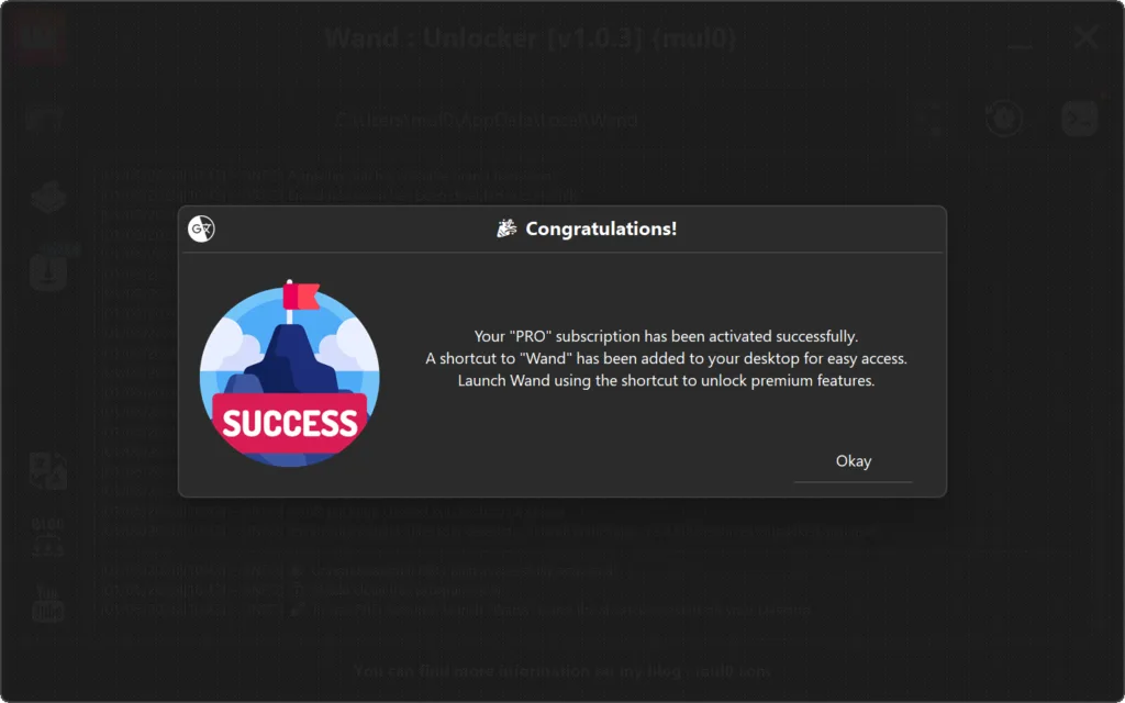 Wand Pro Unlocker tool for enabling Wand PRO features