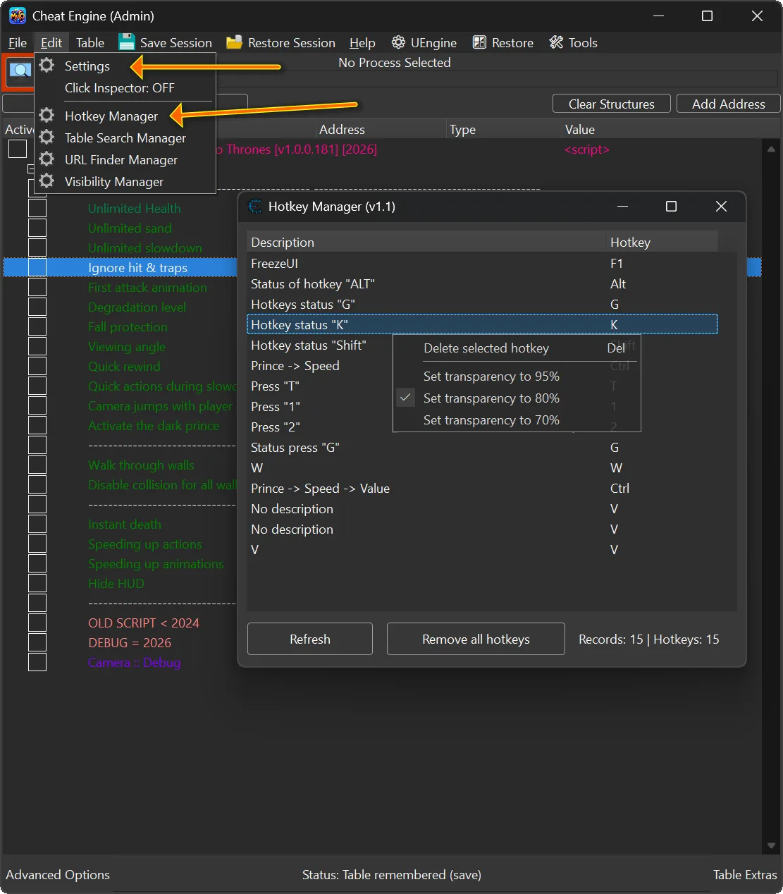 This Cheat Engine trainer hotkeys plugin allows you to easily assign and manage hotkeys for your trainers.

When creating trainers in Cheat Engine, using keyboard shortcuts is essential for quickly activating features such as infinite health, ammo, or other modifications. However, managing hotkeys efficiently can become difficult as projects grow.

This plugin simplifies the process by providing a clean and intuitive way to configure Cheat Engine trainer hotkeys, making your trainers more user-friendly and responsive.

With this Cheat Engine trainer hotkeys system, you can improve usability and streamline your workflow when building trainers.