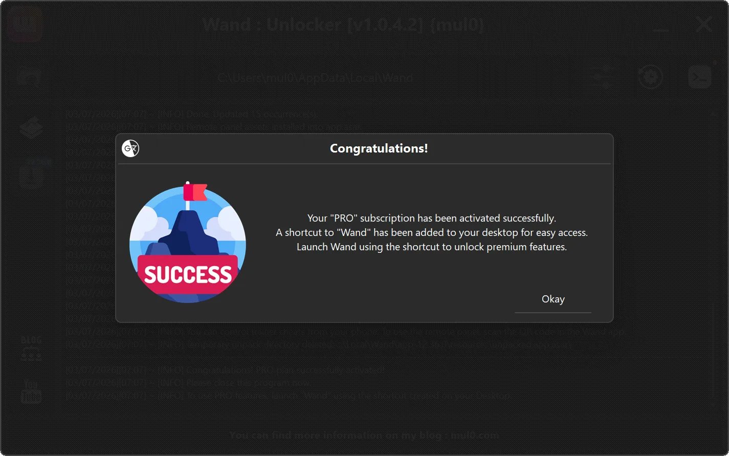 Wand Pro Unlocker tool for enabling Wand PRO features