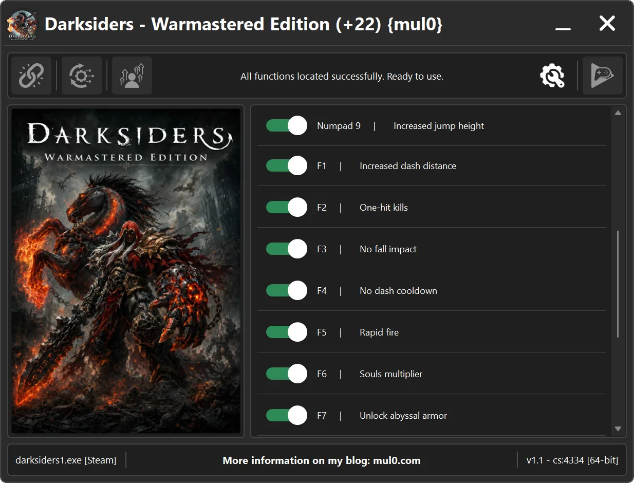 Darksiders Warmastered Edition cheats including god mode and unlimited Chaos Form
