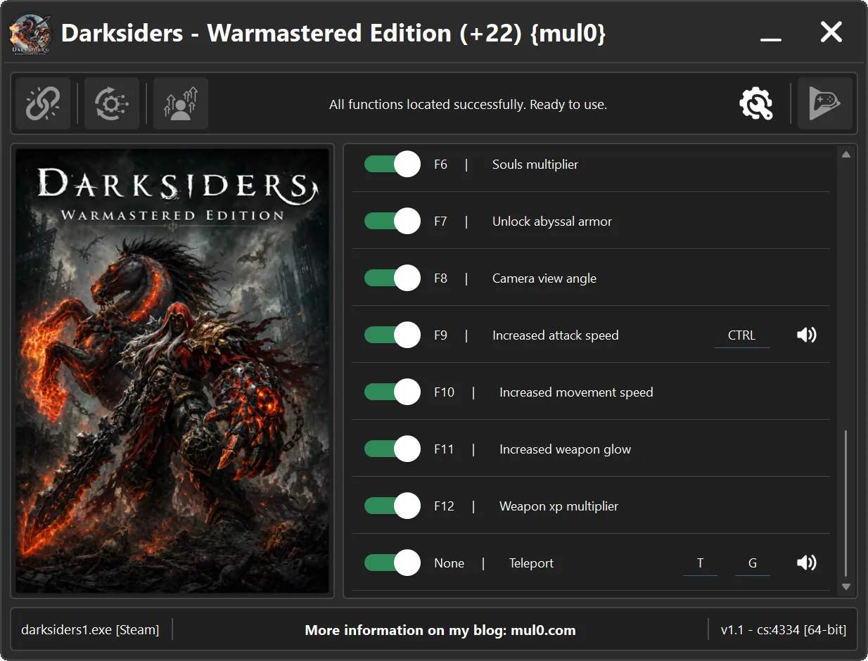 Darksiders Warmastered Edition trainer combat, movement and teleport options
